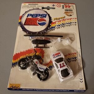 VTG Pepsi Toy Die Cast / Plastic Set with BIKE,CAR, HELICOPTER 1993 Vintage
